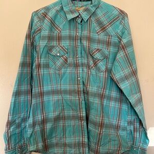 Casual Teal Plaid Button-Down Shirt